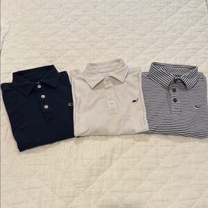 Boys Vineyard Vines Long Sleeve Polo Shirt Trio in Navy, White, and Striped